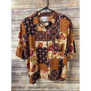 California Connection Button Front Shirt 22W Printed Short‎ Sleeve 90s